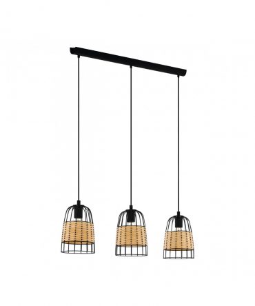 Sospensione Anwick 3 Pendel Nero E Rattan L88 cm Eglo