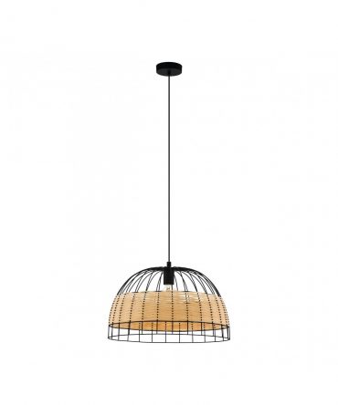 Sospensione Anwick Cupola Metallica Nera Rattan Ø50 cm Eglo
