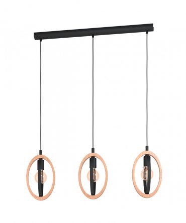 Sospensione Basildon 3 Luci Forma Ellittica Legno L78 cm Eglo