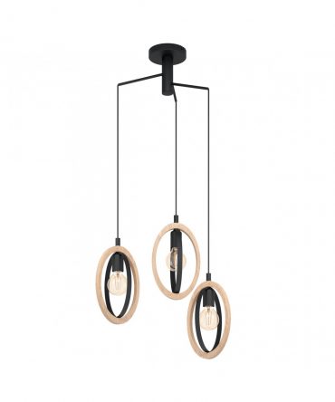 Sospensione Basildon 3 Luci Forma Ellittica Legno Ø61,5 cm Eglo