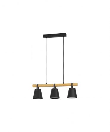 Sospensione Boyle Nero E Legno Marrone 3 Luci Vintage Eglo