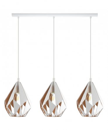 Sospensione Carlton 3 Diffusori Sfaccettati Bianco E Oro Eglo