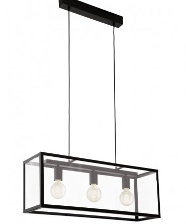 Sospensione Charterhouse 3 Luci Gabbia Nero E Vetro L73 cm Eglo