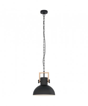 Sospensione Cucina Lubenham Vintage Nero Con Legno Naturale Eglo