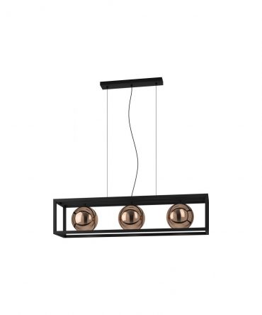 Sospensione Design Moderno 3 Sfere Vetro Rame Cordoba Eglo