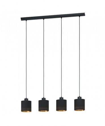 Sospensione Esteperra 4xE27 Tessuto Nero Oro L94 cm Eglo