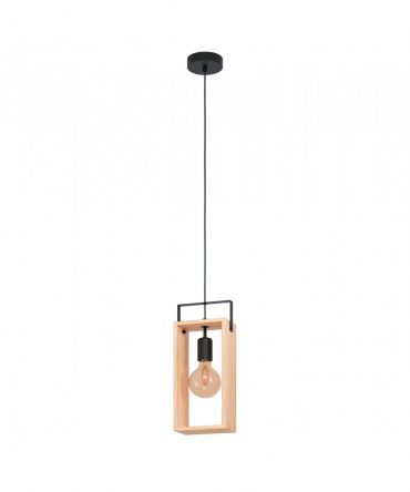 Sospensione Famborough Nero E Legno Naturale Eglo