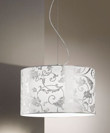 Sospensione Fashion Ø50 tessuto bianco arabescato argento Antea Luce