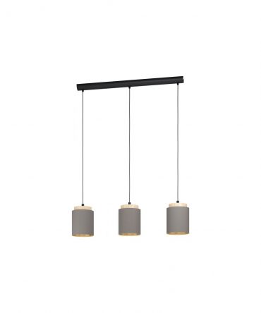 Sospensione Lineare Isola 3 Paralumi Legno Tessuto Cappuccino Albariza Eglo