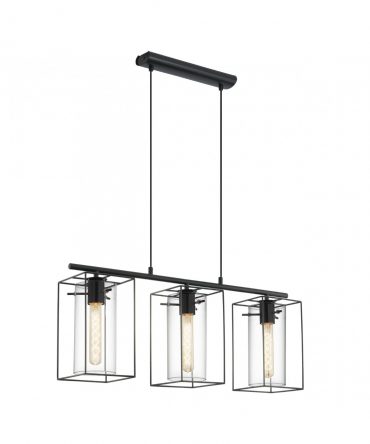 Sospensione Loncino 3 Luci Gabbie Con Vetri Fumé L74,5 cm Eglo