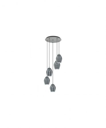 Sospensione Moderna Estanys 5 Vetri Nero Trasparente Eglo
