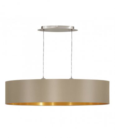 Sospensione Moderna Maserlo 2 Luci Paralume Tortora E Oro L100 cm Eglo