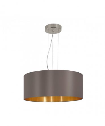 Sospensione Moderna Maserlo 3 Lcui Paralume Cappuccino E Oro Ø53 cm Eglo