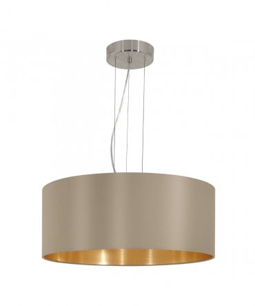 Sospensione Moderna Maserlo 3 Luci Paralume Tortora E Oro Ø53 cm Eglo