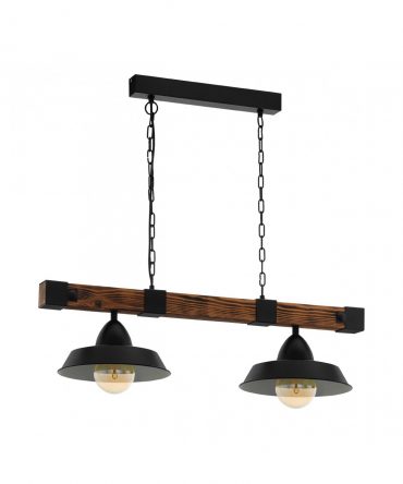 Sospensione Oldbury Industriale Legno Anticato 2 Luci Eglo