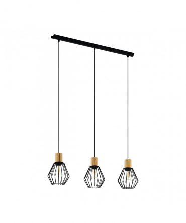 Sospensione Penisola Cucina Vintage Palmorla 3 Luci Gabbia Metallica Nera Eglo