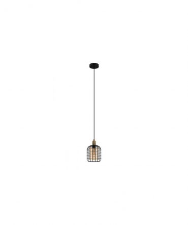 Sospensione Singola Stile Lanterna Vintage Industriale Vetro Ambra E Gabbia Metallica Chisle Eglo