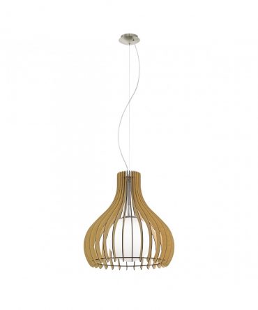Sospensione Tindori Diffusore Listelli Legno Acero Vetro Opale Ø50 cm Eglo