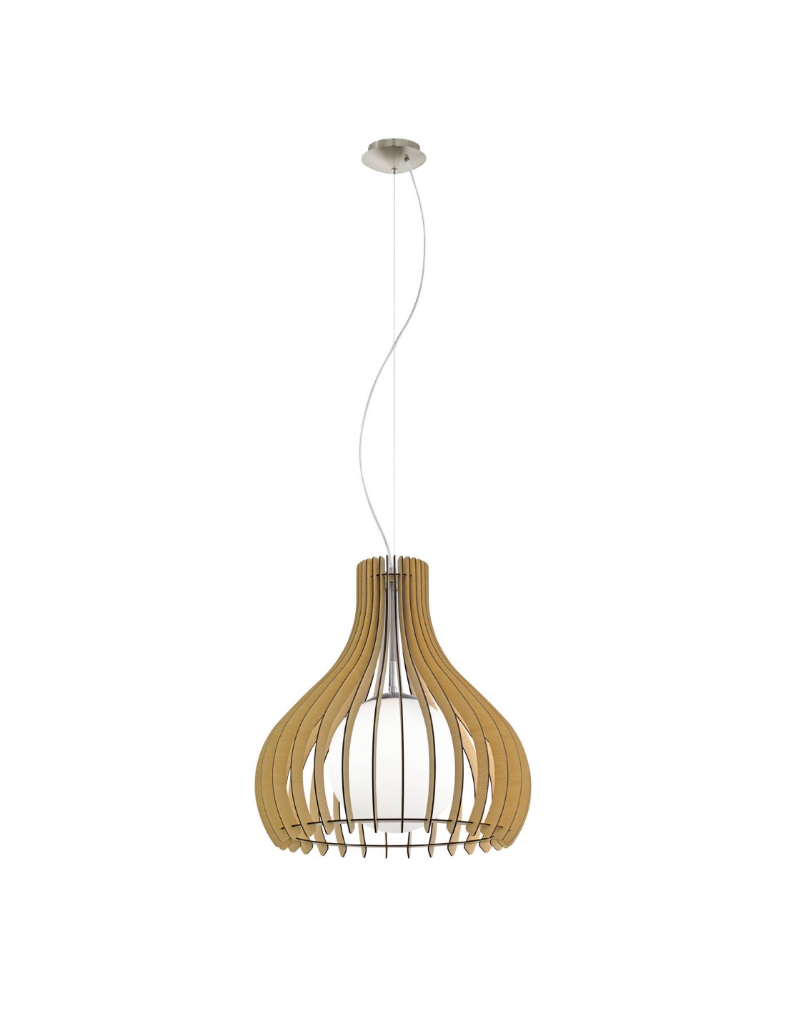 Sospensione Tindori Diffusore Listelli Legno Acero Vetro Opale Ø50 cm Eglo