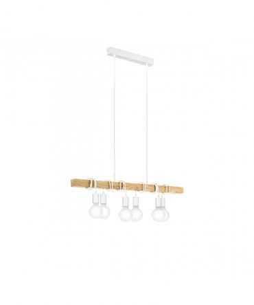 Sospensione Townshend 6 Luci Bianco Con Legno Naturale L100 cm Eglo