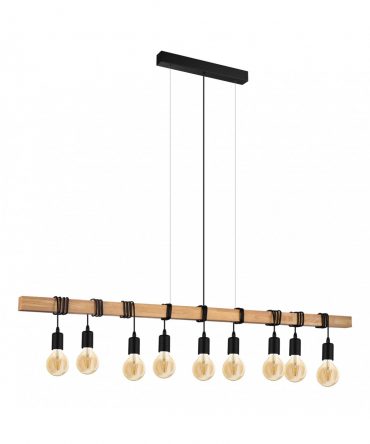 Sospensione Townshend 9 Luci Nero E Legno Naturale L150 cm Eglo