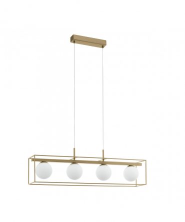Sospensione Vallaspra 4xE14 Gabbia Platino Con Sfere Vetro Bianco L91 cm Eglo