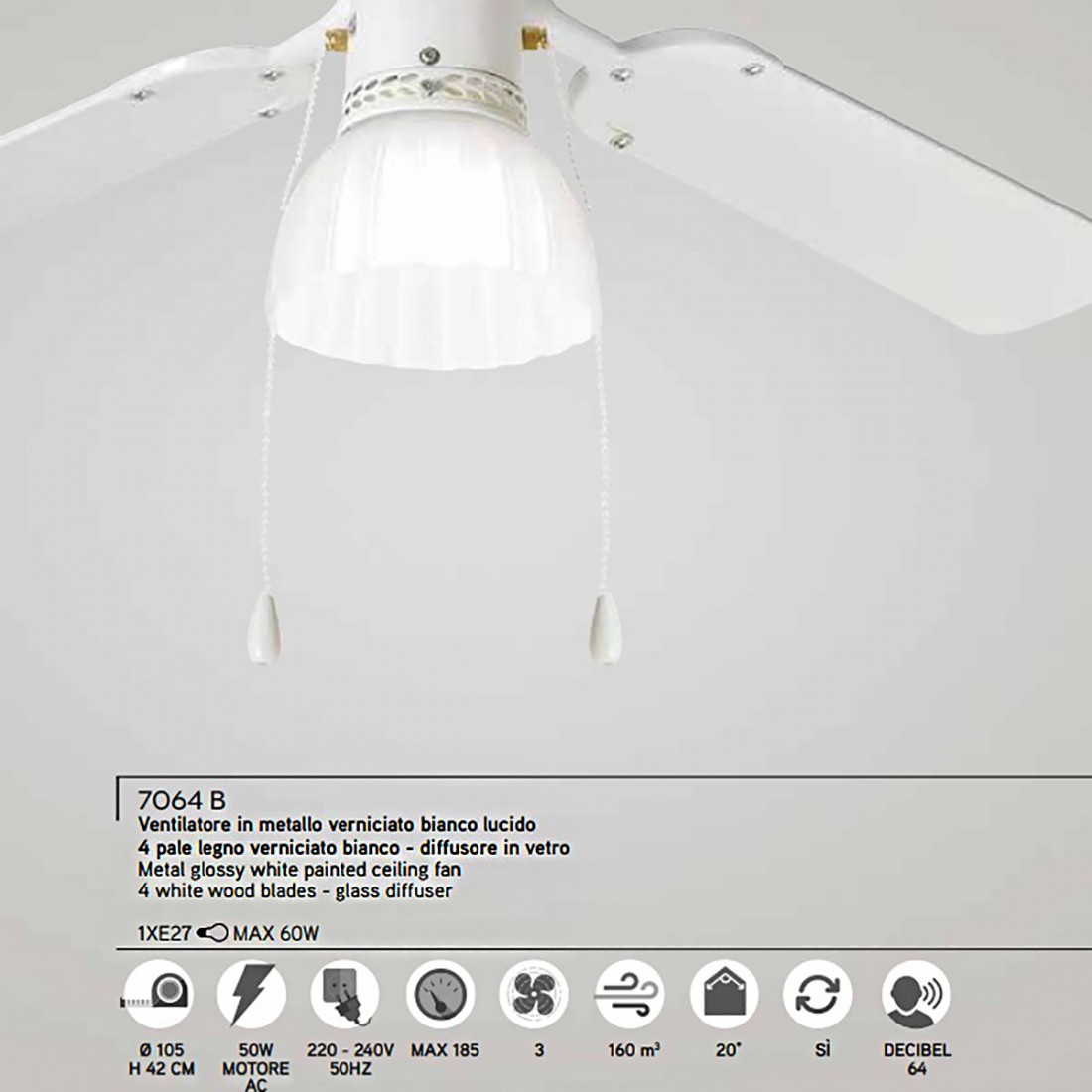 Ventilatore soffitto moderno Perenz GEMINI 7064 B E27 LED lampada soffitto rustica pale legno IP20