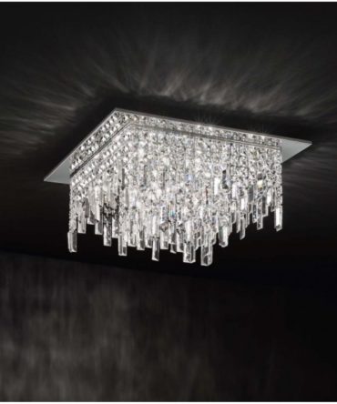 Plafoniera Quadrata Con Cristalli Frangia Grande 12 Luci 2196 Affralux