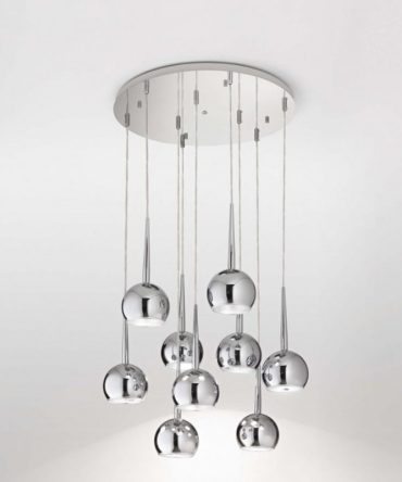 Sospensione Moderna 9 Luci Sfere Cromo Bol 2316 Affralux