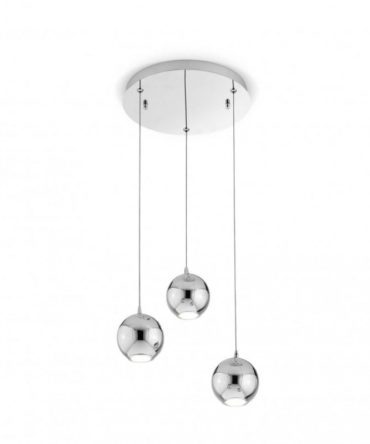 Sospensione Moderna Led 3 Sfere Cromate Bol Diodi 2034 Affralux