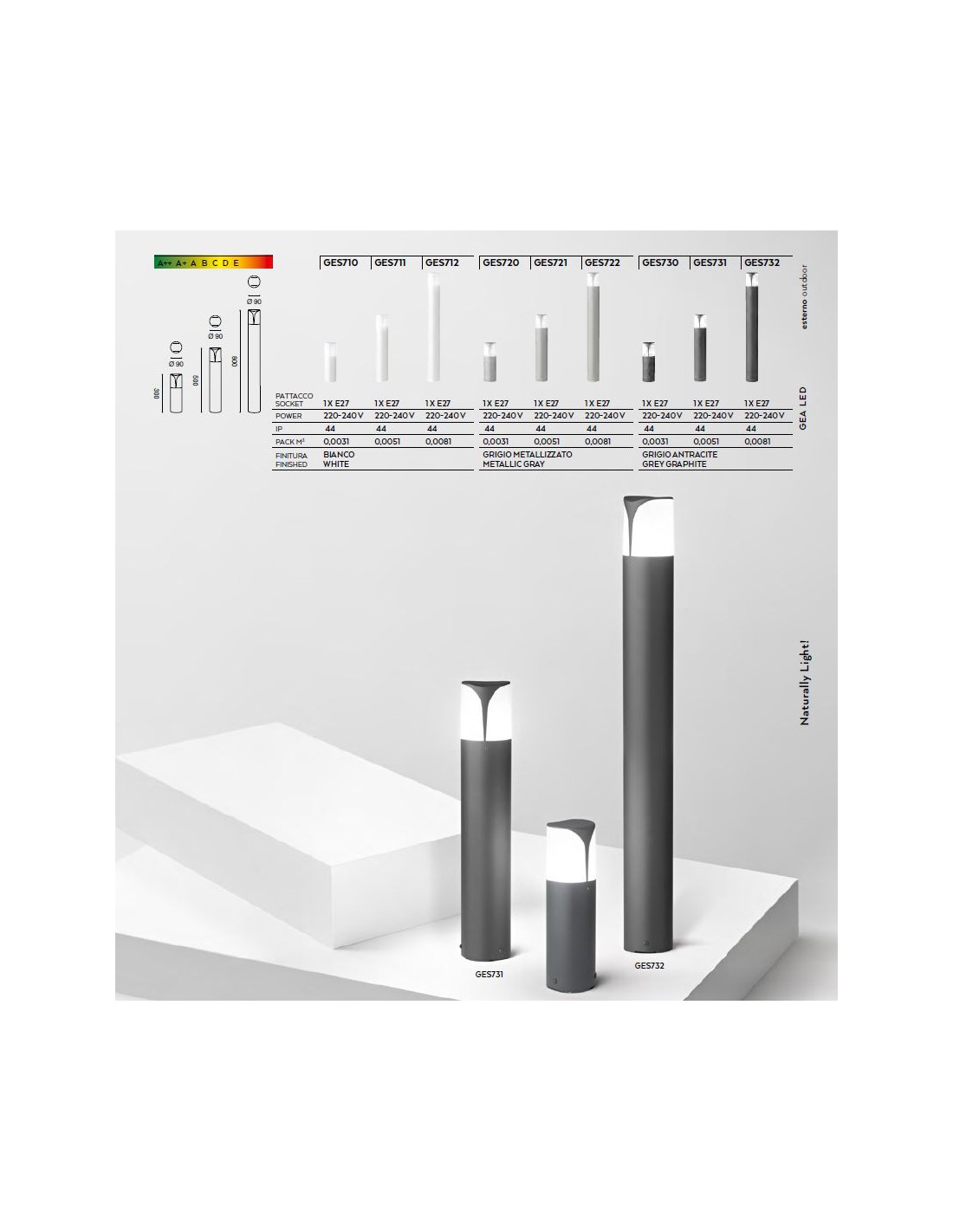 Paletto Da Esterno Stele 80 cm 1xE27 GES712 GES722 GES732 Gea Led