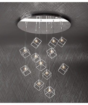 Sospensione 12 Luci Cubi Tridimensionali Cromo Frame 1125/S12 Top Light
