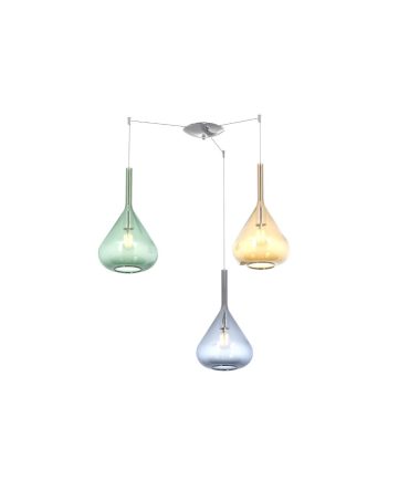 Sospensione 3 Luci Decentramento Imbuto Vetro Multicolore Kona Top Light