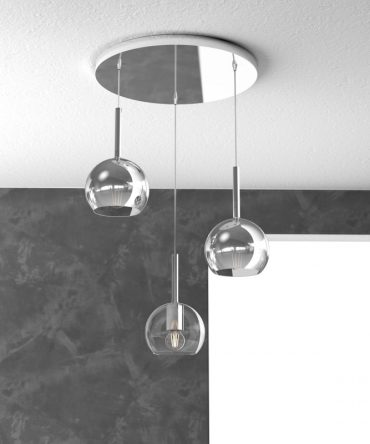 Sospensione 3 luci Future tonda vetri d.15cm 2 cromo e 1 trasparente 1155/S3 TP Top Light