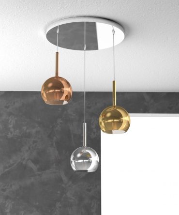 Sospensione 3 luci Future tonda vetri d.15cm multicolor oro, rame e cromo 1155/S3 TP Top Light