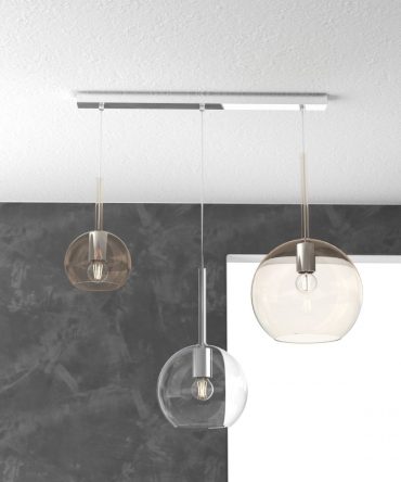 Sospensione 3 luci Future 2 vetri Ø15 e 25cm  ambra e 1 trasparente Ø20 1155/S3 RMIX Top Light