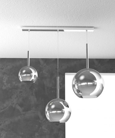 Sospensione 3 luci Future vetri Ø15cm, 20cm e 25cm cromo 1155/S3 RMIX Top Light