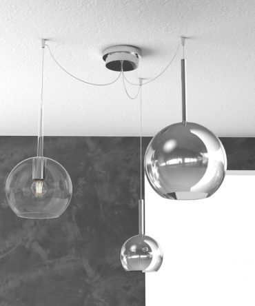 Sospensione 3 luci Future vetri cromo Ø 25 e 15 cm e trasparente Ø 20 cm 1155/S3 S Mix Top Light