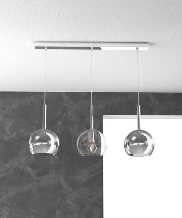 Sospensione 3 luci Future vetri 2 cromo e 1 trasparente Ø15cm 1155/S3 RP Top Light
