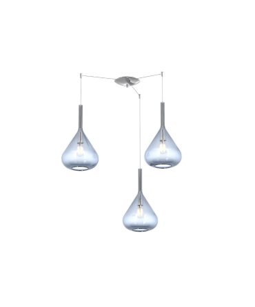 Sospensione 3 Luci Imbuto Vetro Blu Decentramento Kona Top Light