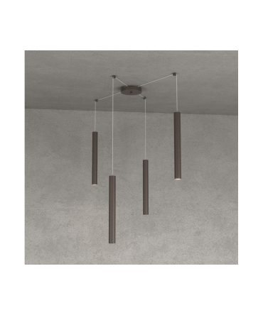 Sospensione 4 Luci Round Tube Led Con Decentramento 1174/S4 Top Light Marrone
