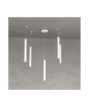 Sospensione 5 Luci Round Tube Led Con Decentramento 1174/S5 Top Light Bianco