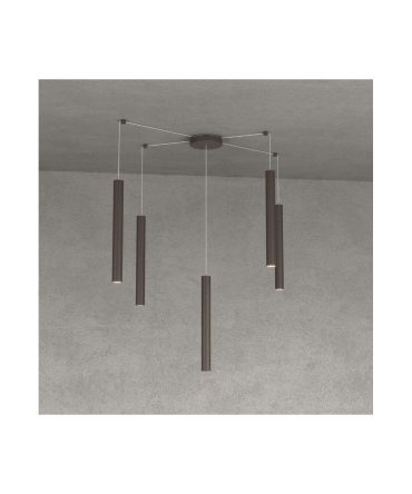 Sospensione 5 Luci Round Tube Led Con Decentramento 1174/S5 Top Light Marrone