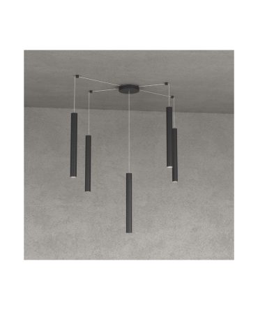Sospensione 5 Luci Round Tube Led Con Decentramento 1174/S5 Top Light Nero