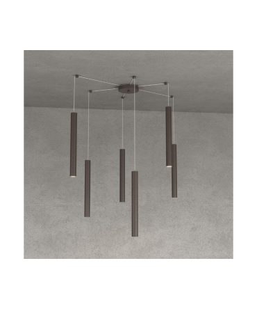 Sospensione 6 Luci Round Tube Led Con Decentramento 1174/S6 Top Light Marrone