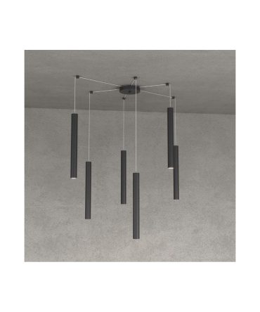 Sospensione 6 Luci Round Tube Led Con Decentramento 1174/S6 Top Light Nero