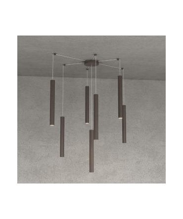 Sospensione 7 Luci Round Tube Led Con Decentramento 1174/S7 Top Light Marrone