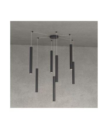 Sospensione 7 Luci Round Tube Led Con Decentramento 1174/S7 Top Light Nero