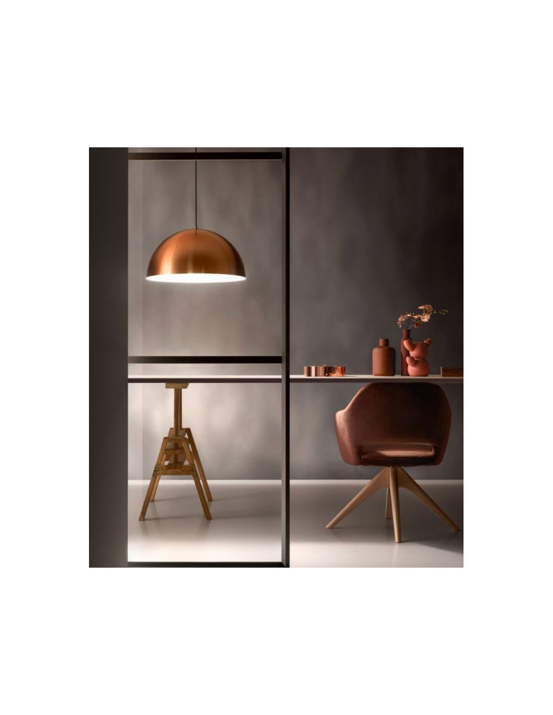 Sospensione Cupola In Alluminio Bianco, Nero/Bianco, Ottone/Bianco, Rame/Bianco Ø50 cm Bonella Gea Luce