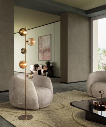 Redo Group Roy Lampada da Terra 5 Luci Vetro sfumato oro e caffè